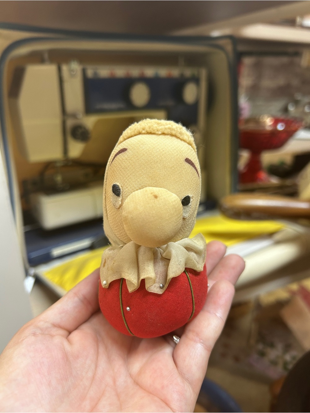 Vintage Old Lady Pincushion w/ Measuring Tape Nose